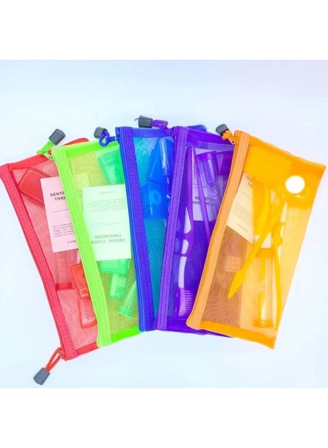 طقم تنظيف تقويم الأسنان مكون من 8 قطع، لتبييض الأسنان، وفرش تنظيف ما بين الأسنان، لون برتقالي - Image 2